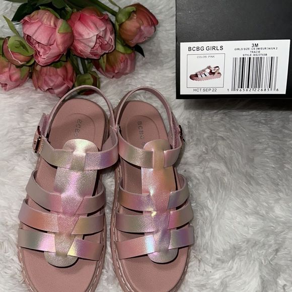 BCBG girls translucent pink/shimmering soles sandals size 3 - Picture 8 of 10